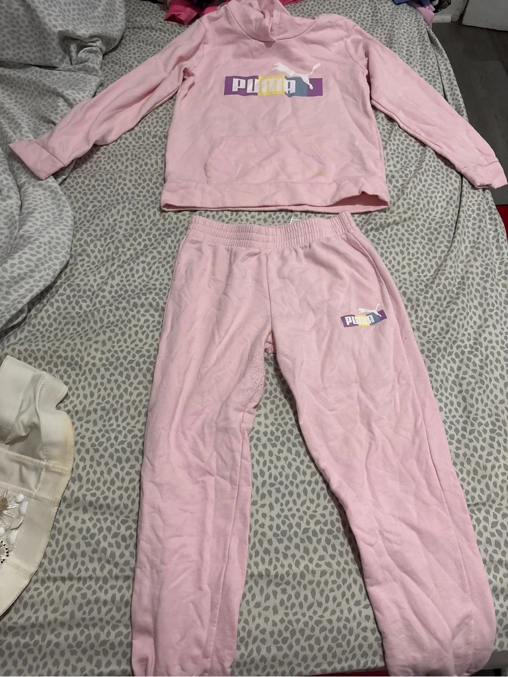 Puma Kids Light Pink Hoodie and Pant Pajama Set with Logo Accents
